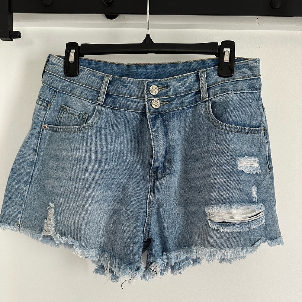 Distressed Blue Denim Shorts